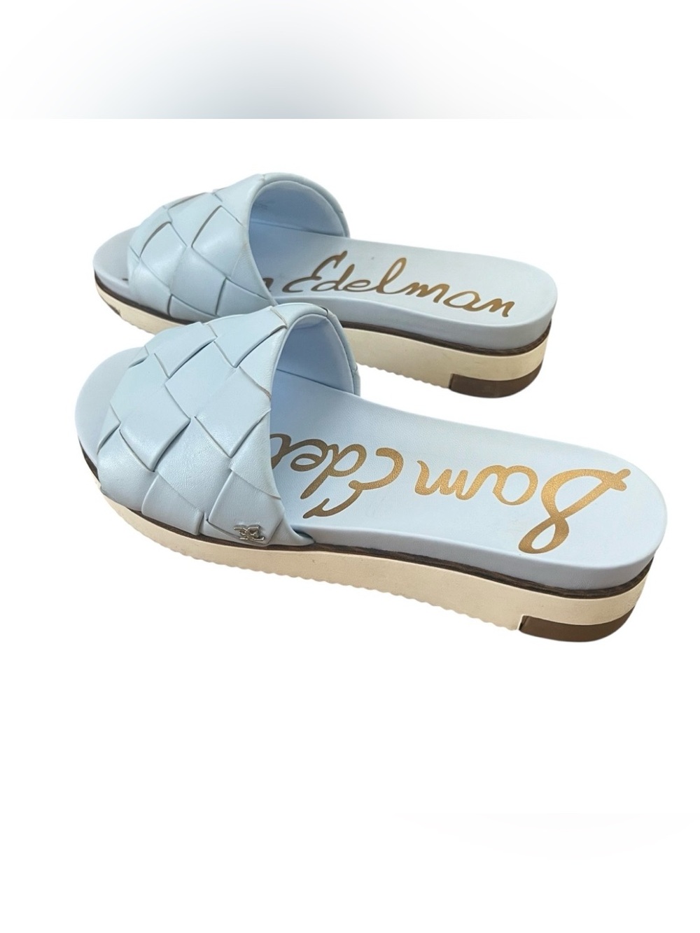 Sam Edelman Adaley Light Blue Woven Slide Sandals Sz 7